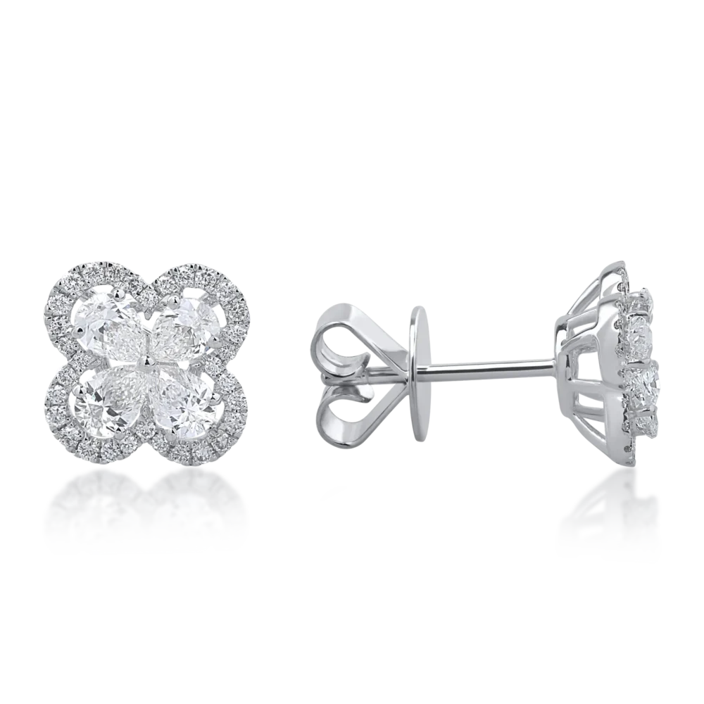 Cercei din aur alb cu diamante pear si rotunde de 0.85ct - imagine 3