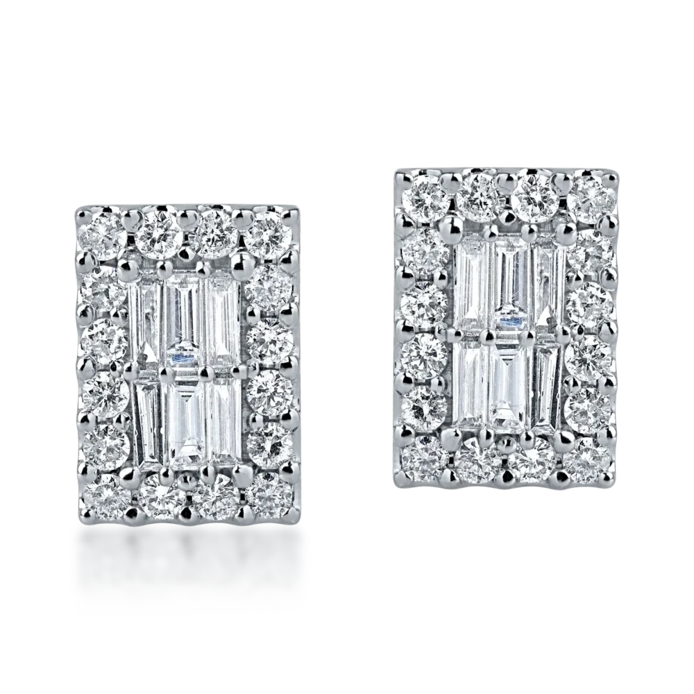 Cercei din aur alb cu diamante baguette si rotunde de 0.85ct - imagine 2