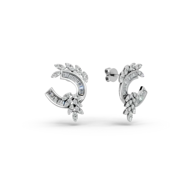 Cercei din aur alb cu diamante baguette si rotunde de 0.8ct