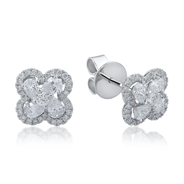 Cercei din aur alb cu diamante pear si rotunde de 0.95ct