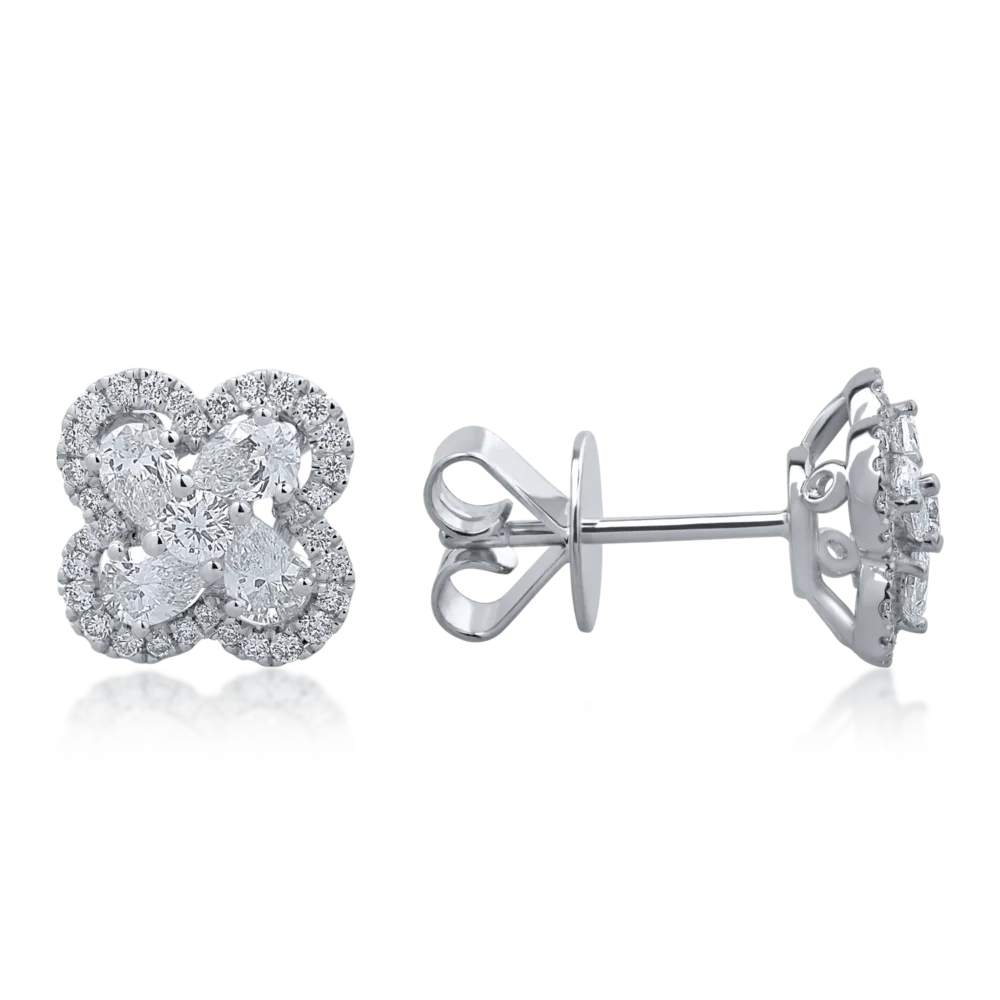 Cercei din aur alb cu diamante pear si rotunde de 0.95ct - imagine 3