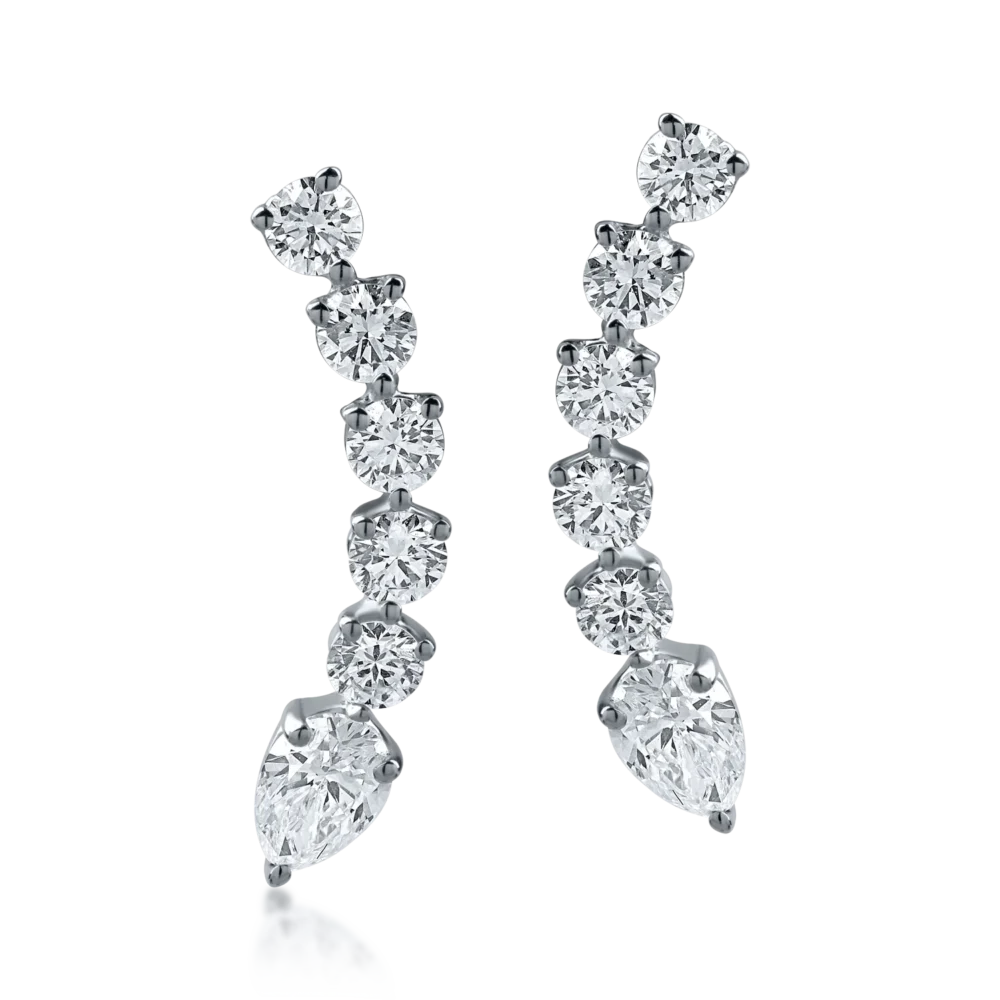 Cercei din aur alb cu diamante pear si rotunde de 0.98ct - imagine 2