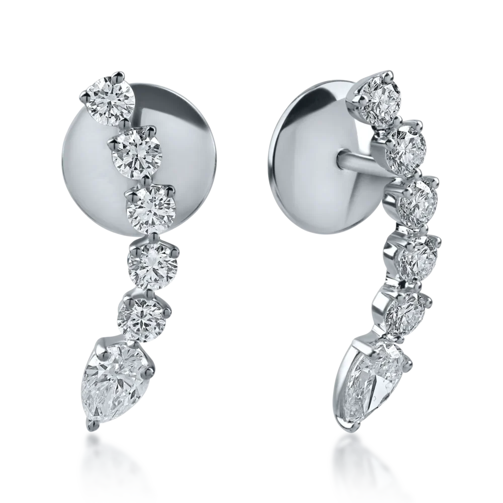 Cercei din aur alb cu diamante pear si rotunde de 0.98ct