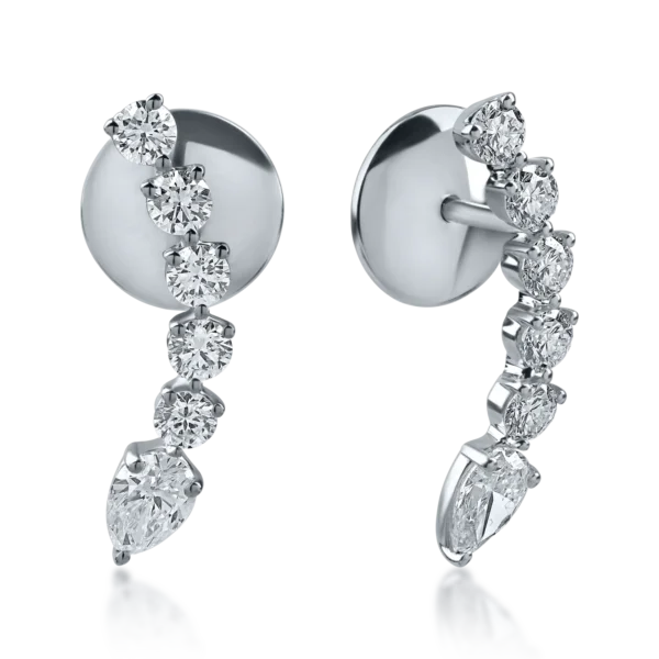 Cercei din aur alb cu diamante pear si rotunde de 0.98ct