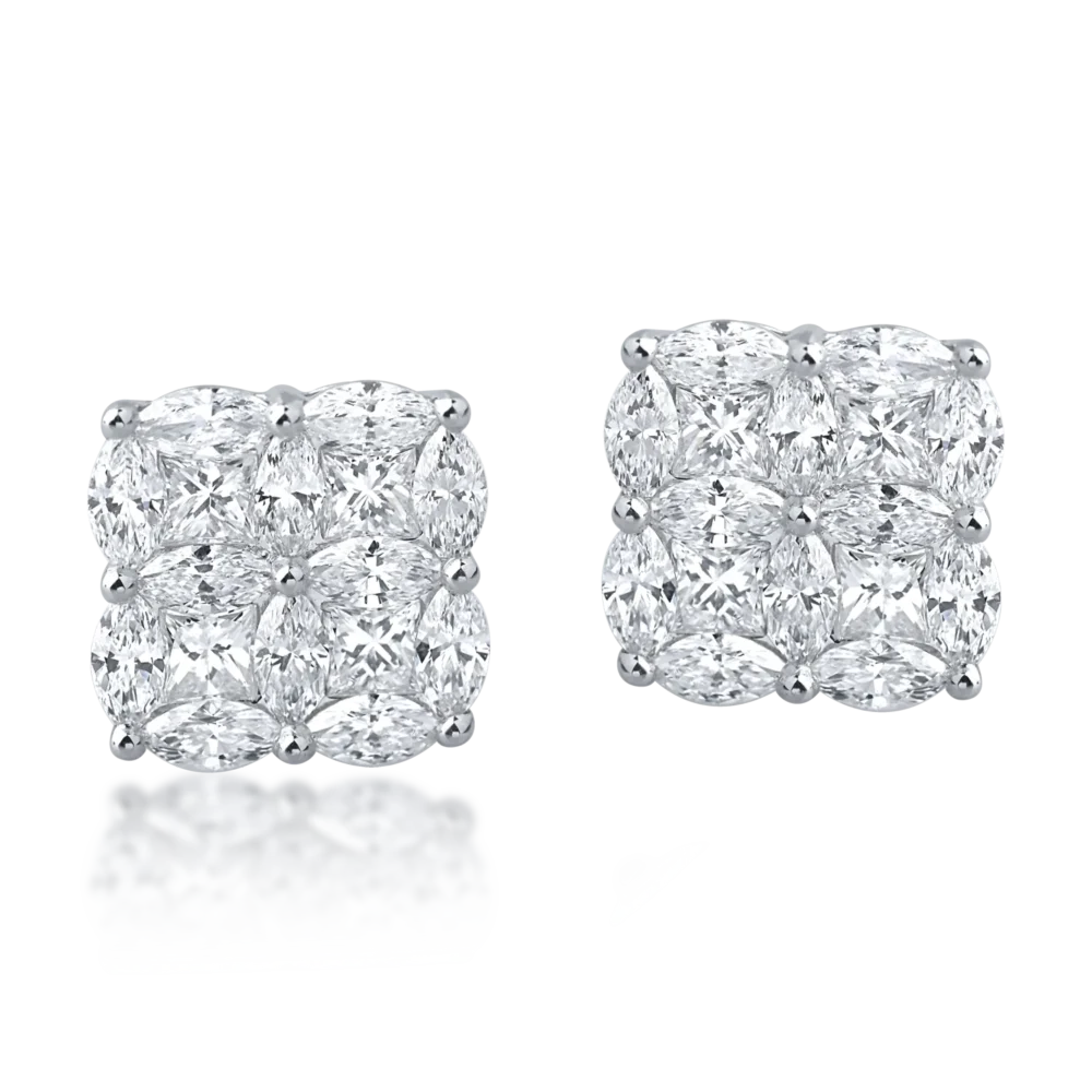 Cercei din aur alb cu diamante princess si marquise de 1.18ct - imagine 2
