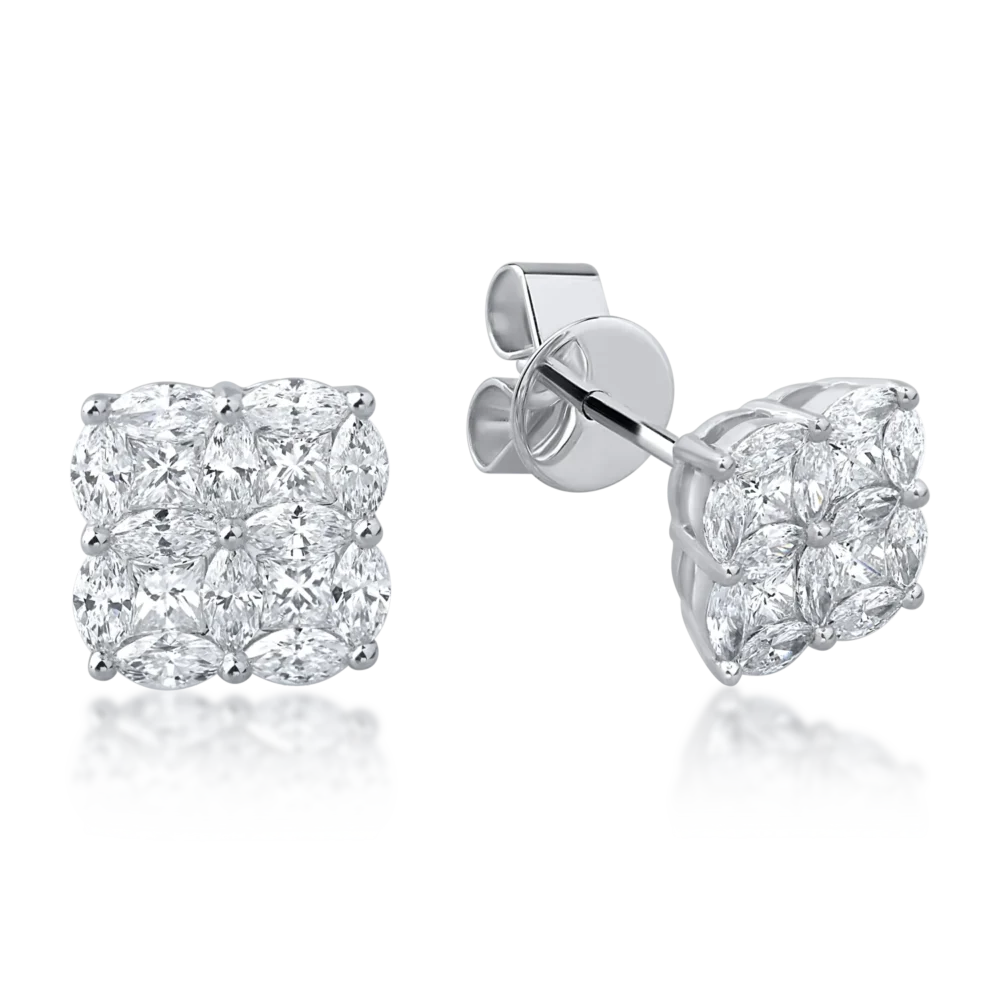 Cercei din aur alb cu diamante princess si marquise de 1.18ct