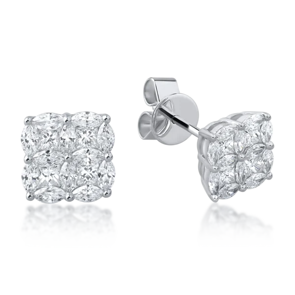 Cercei din aur alb cu diamante princess si marquise de 1.18ct