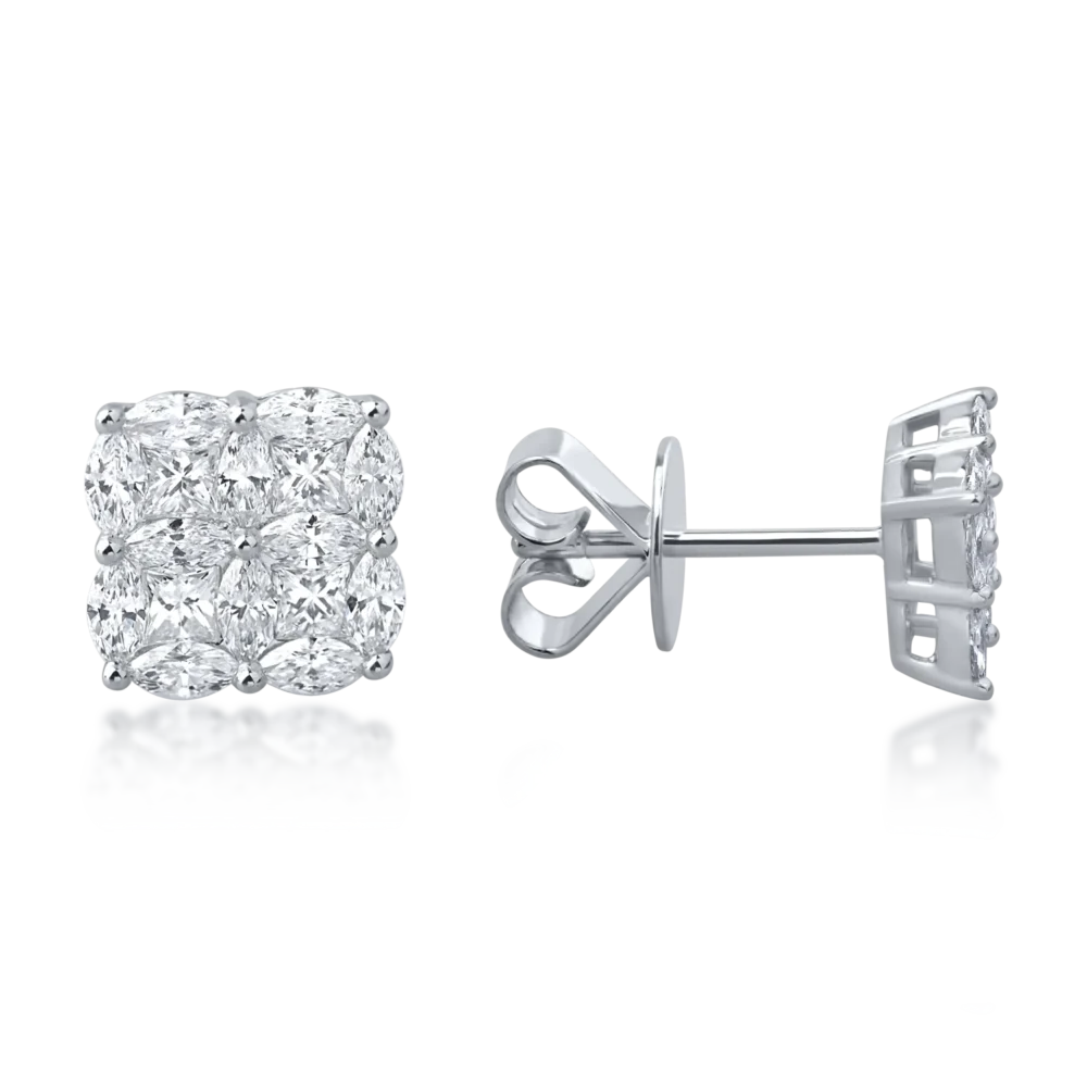 Cercei din aur alb cu diamante princess si marquise de 1.18ct - imagine 3