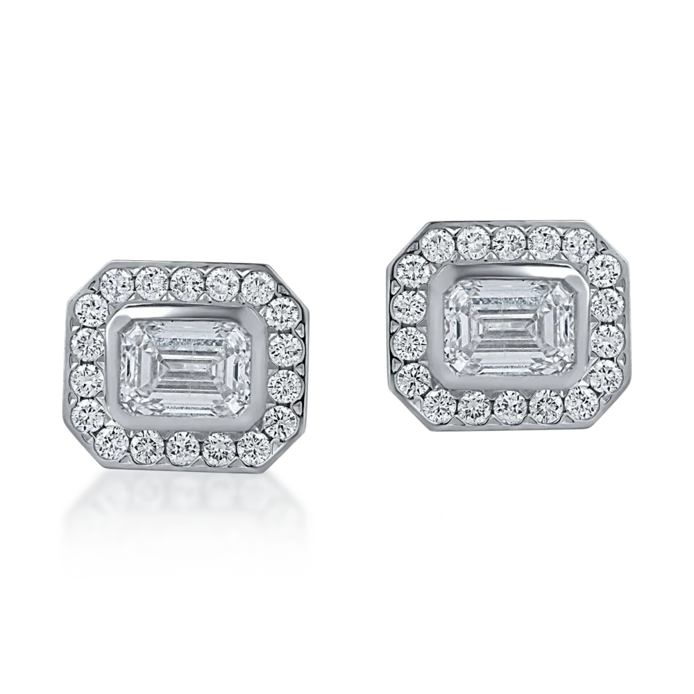 Cercei din aur alb cu diamante emerald si rotunde de 1.2ct - imagine 2