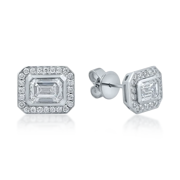 Cercei din aur alb cu diamante emerald si rotunde de 1.2ct