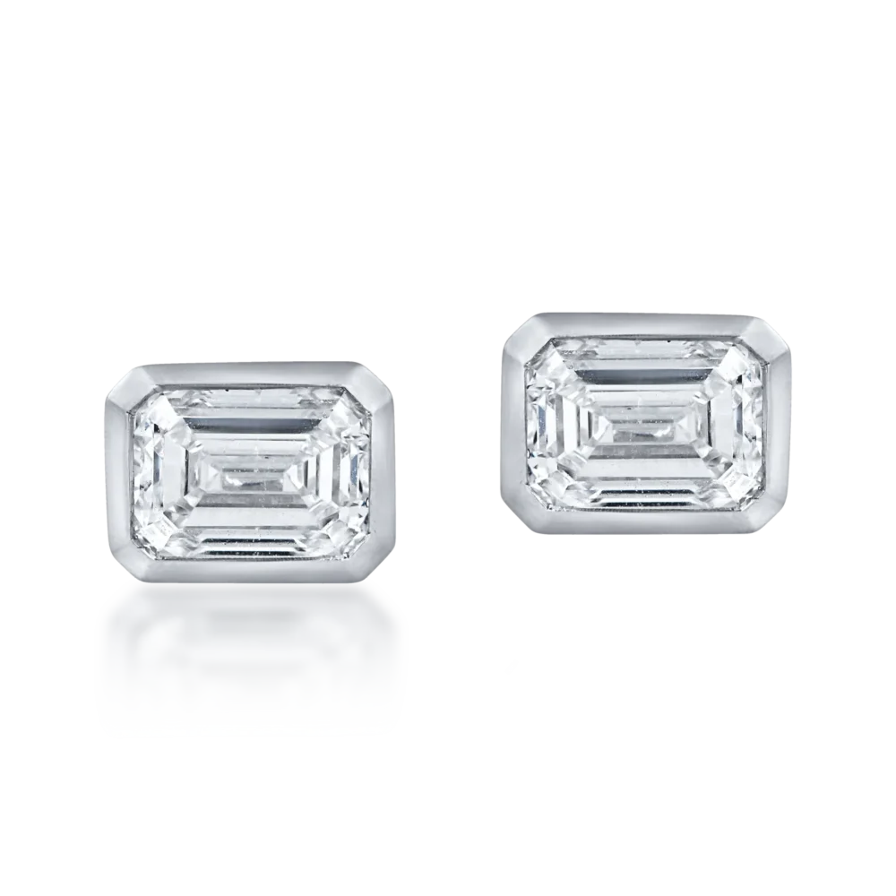 Cercei din aur alb cu diamante emerald si rotunde de 1.2ct - imagine 3