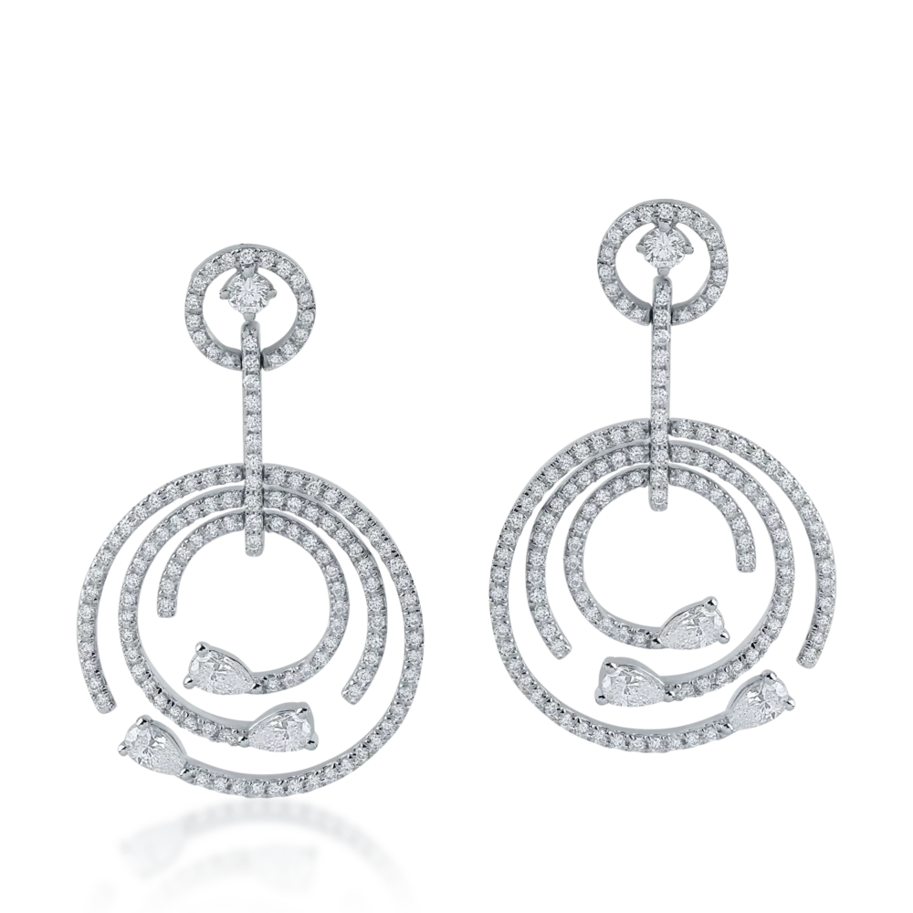 Cercei din aur alb cu diamante pear si rotunde de 1.35ct - imagine 2