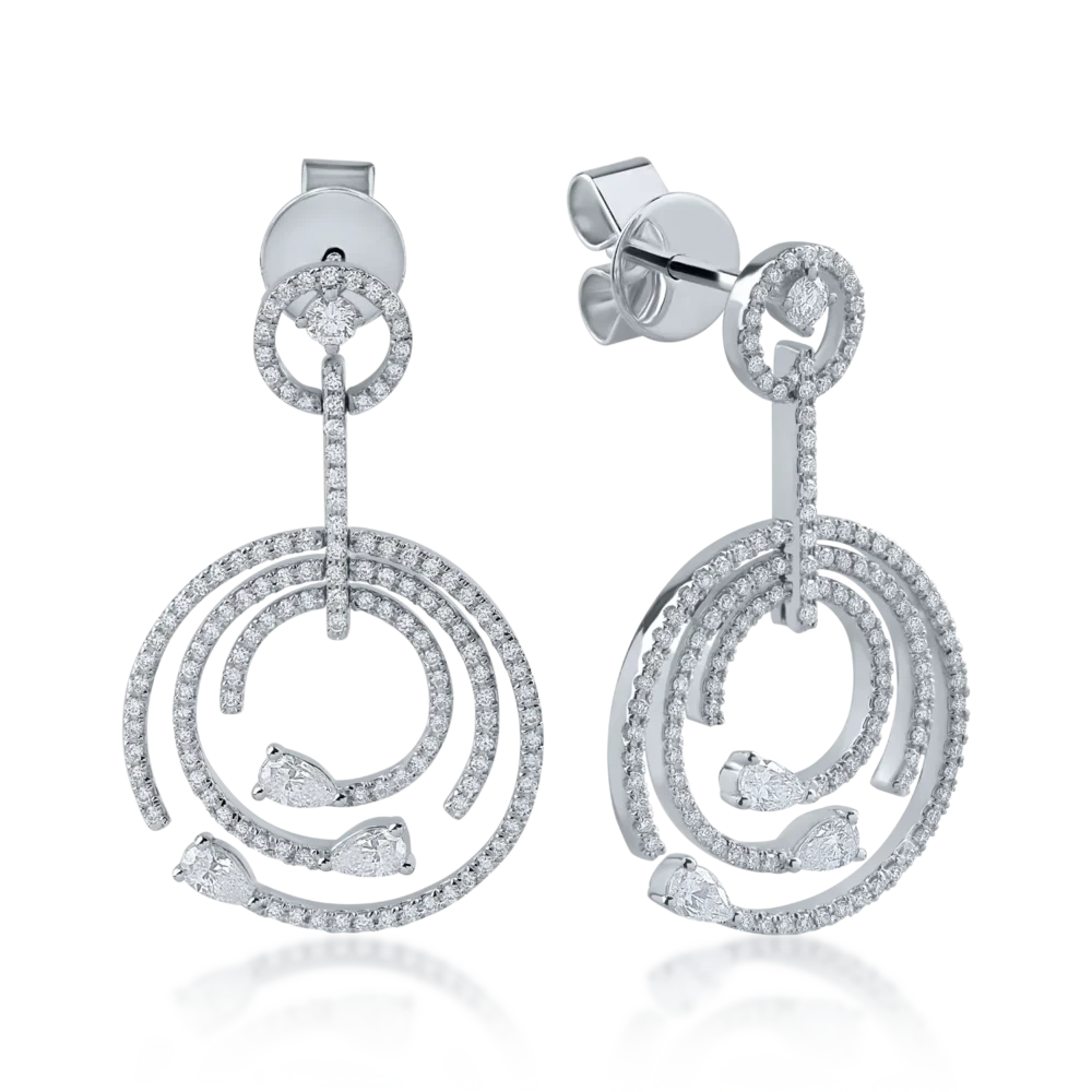 Cercei din aur alb cu diamante pear si rotunde de 1.35ct