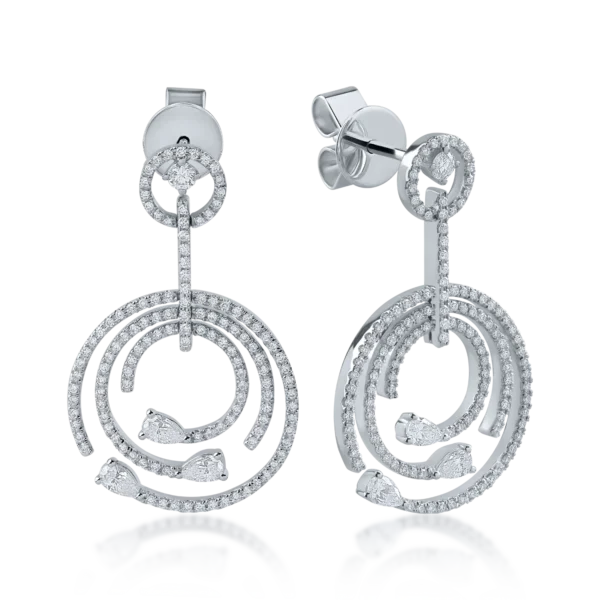 Cercei din aur alb cu diamante pear si rotunde de 1.35ct