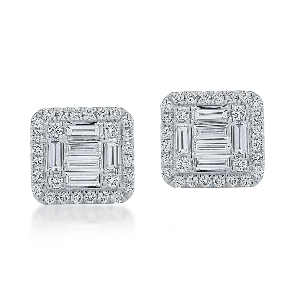 Cercei din aur alb cu diamante baguette si rotunde de 1.38ct - imagine 2