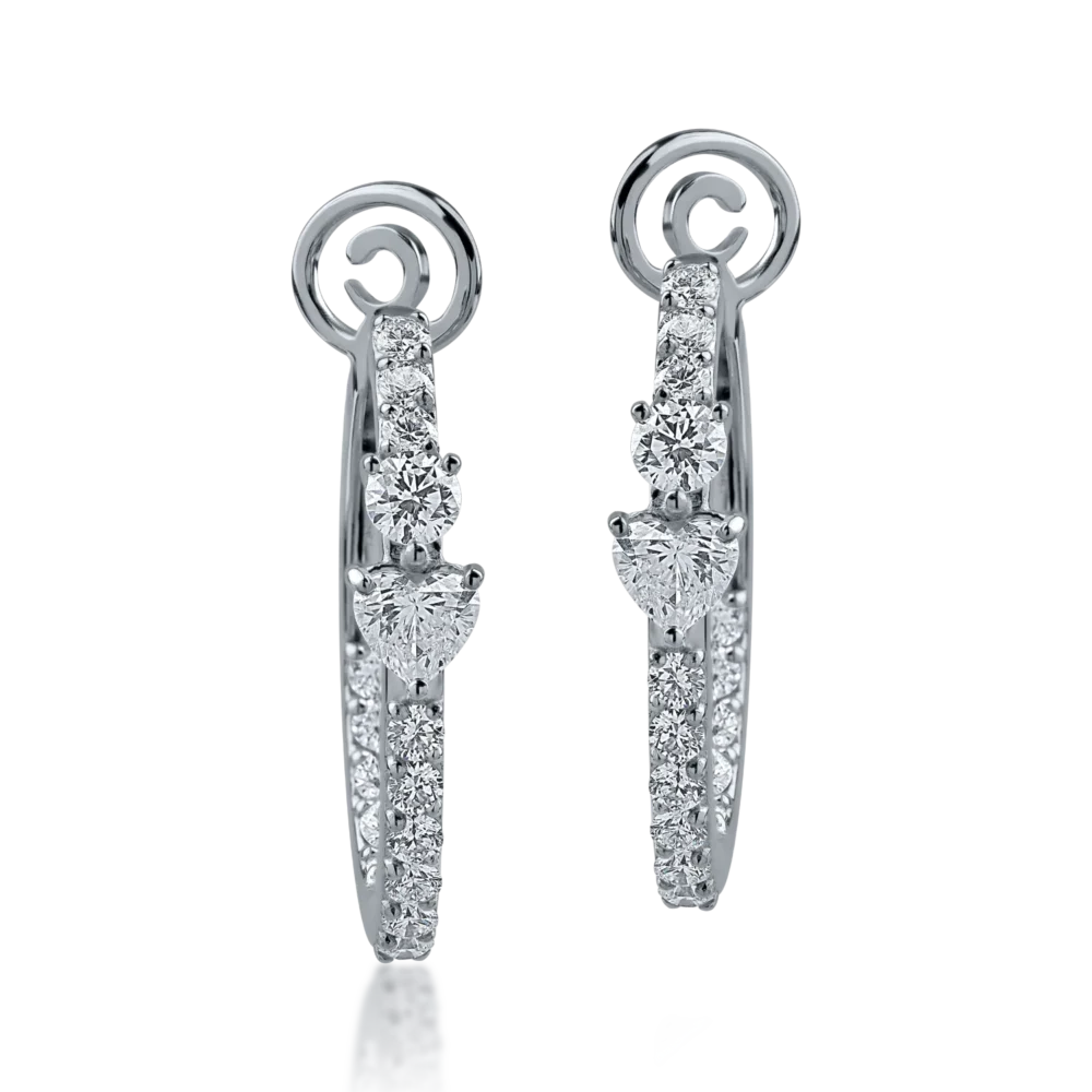 Cercei din aur alb cu diamante heart si rotunde de 1.39ct - imagine 2