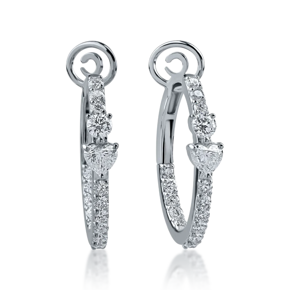 Cercei din aur alb cu diamante heart si rotunde de 1.39ct