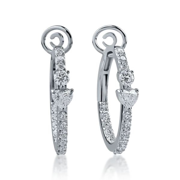 Cercei din aur alb cu diamante heart si rotunde de 1.39ct