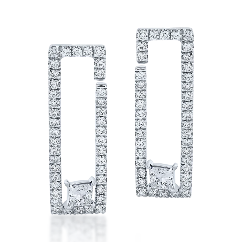 Cercei din aur alb cu diamante princess si rotunde de 1.3ct - imagine 2