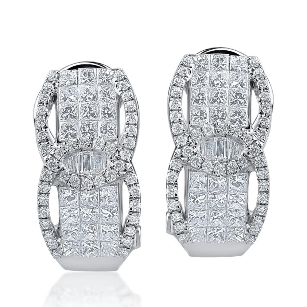 Cercei din aur alb cu diamante baguette, princess si rotunde de 1.41ct - imagine 2