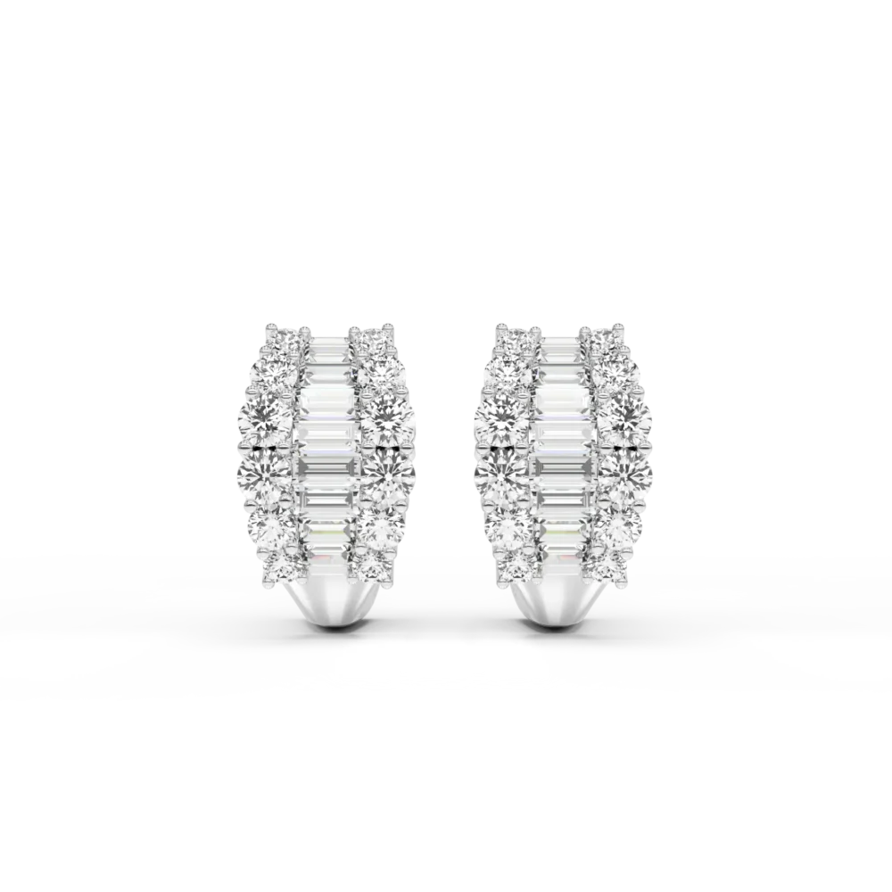 Cercei din aur alb cu diamante baguette si rotunde de 1.46ct - imagine 2