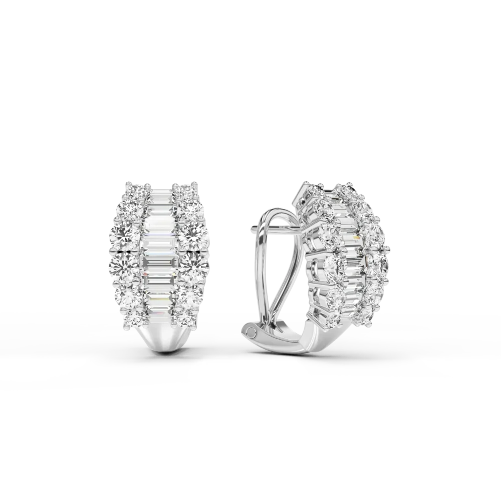 Cercei din aur alb cu diamante baguette si rotunde de 1.46ct