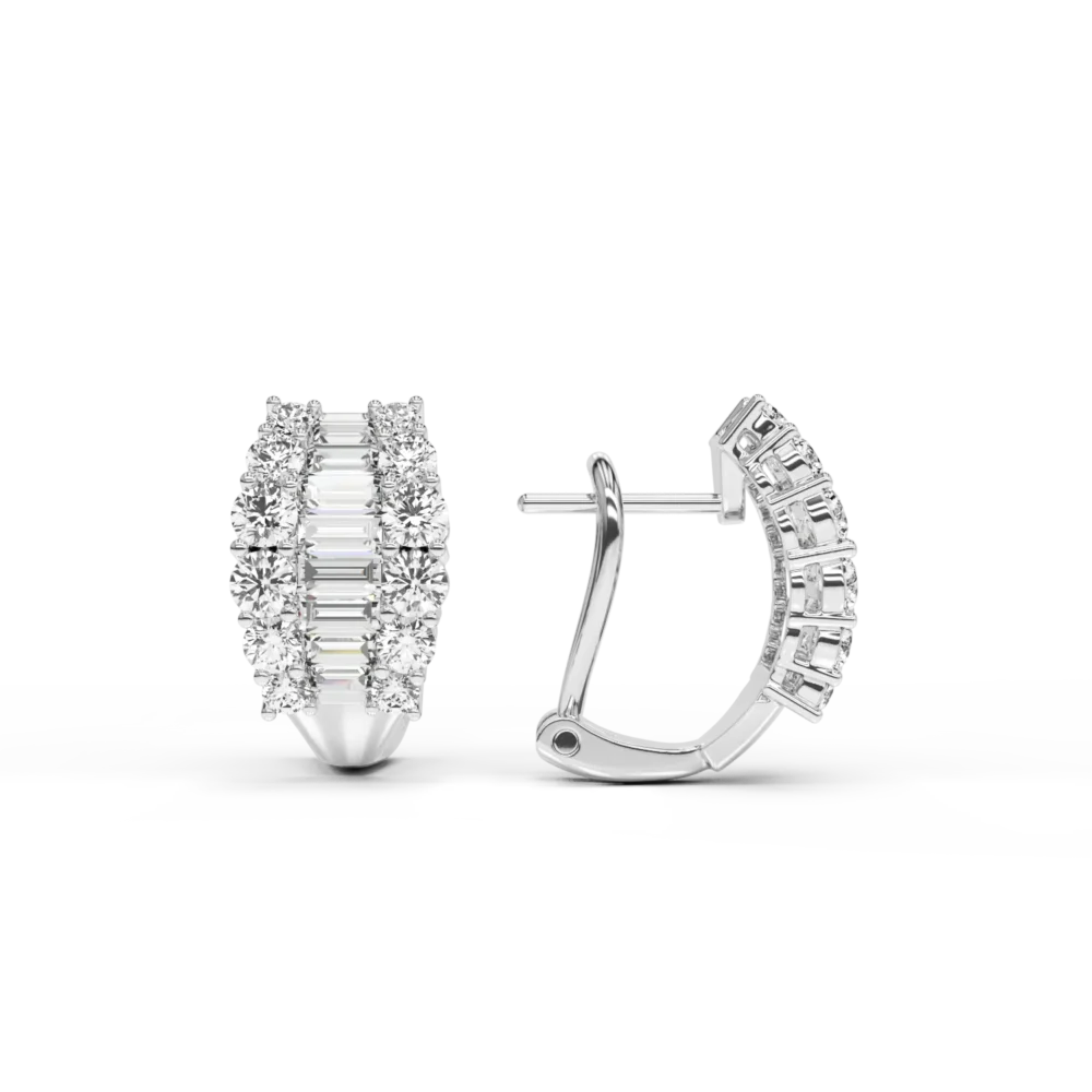 Cercei din aur alb cu diamante baguette si rotunde de 1.46ct - imagine 3