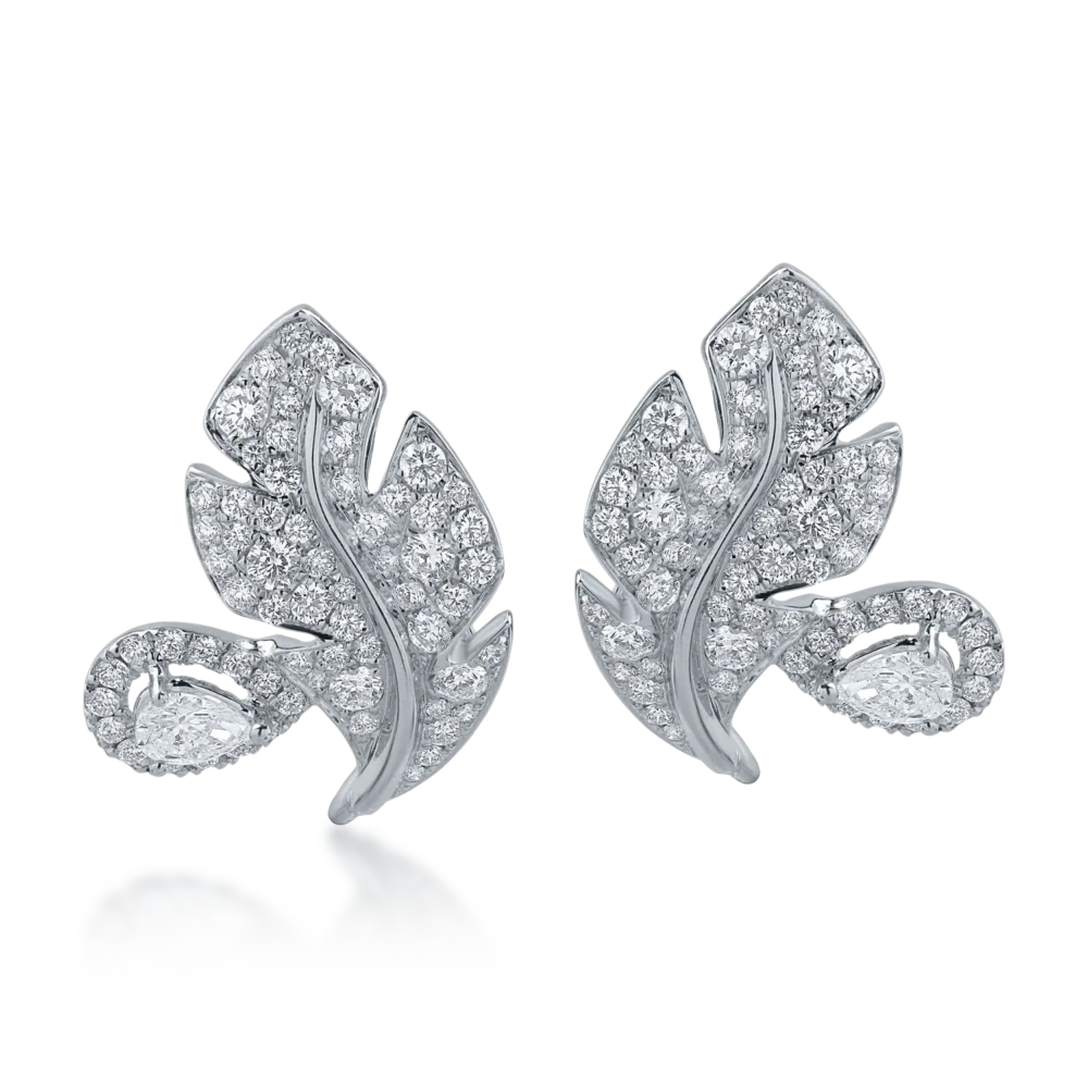 Cercei din aur alb cu diamante pear si rotunde de 1.4ct - imagine 2