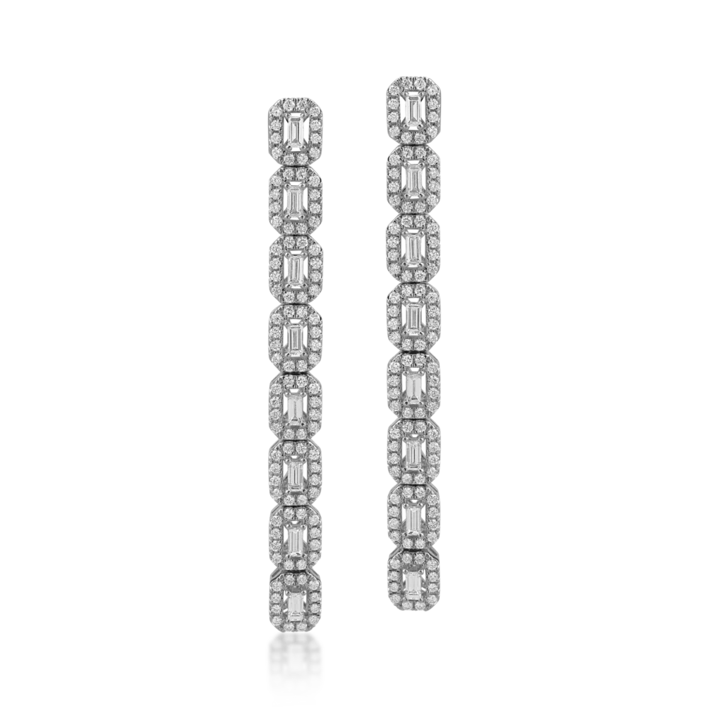 Cercei din aur alb cu diamante baguette si rotunde de 1.57ct - imagine 2