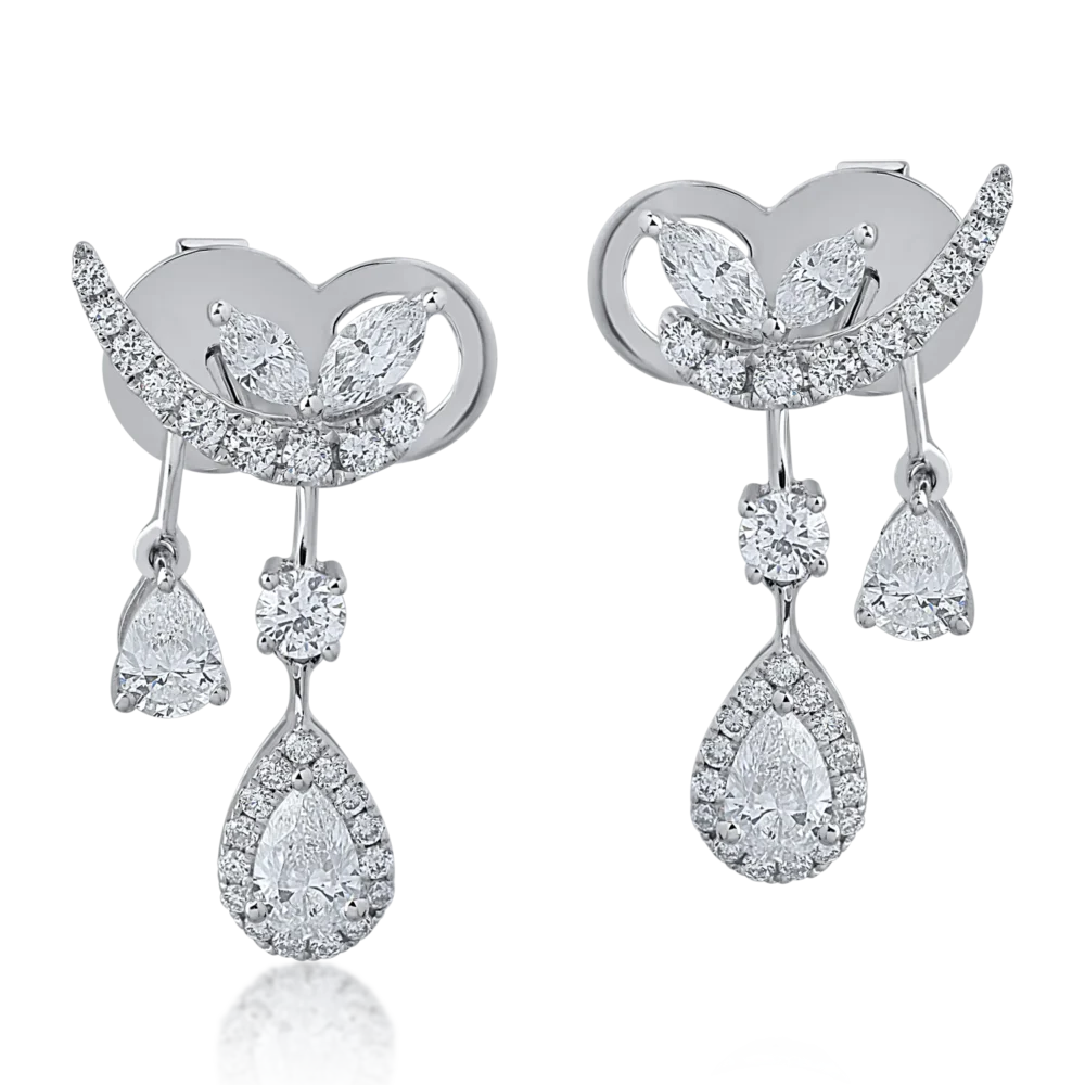 Cercei din aur alb cu diamante marquise, pear si rotunde de 1.68ct - imagine 2