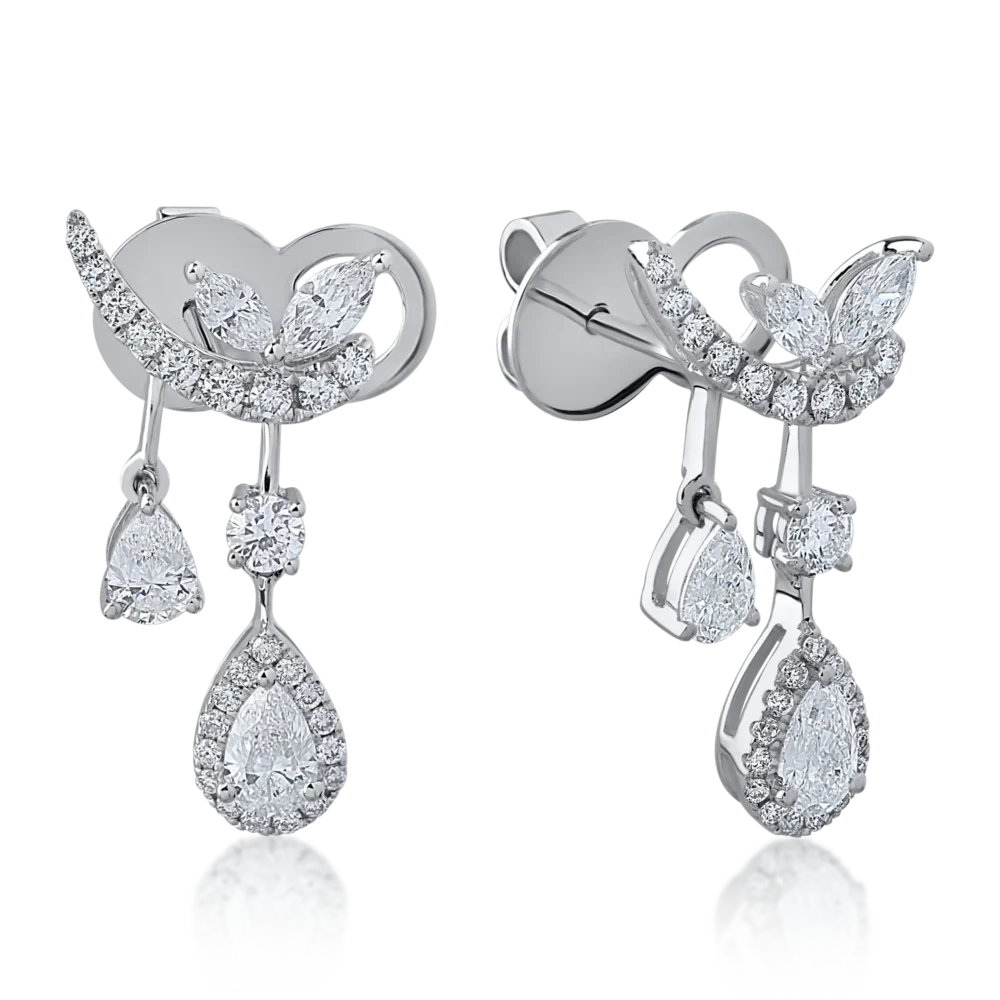 Cercei din aur alb cu diamante marquise, pear si rotunde de 1.68ct