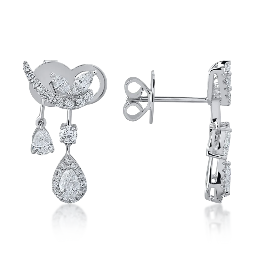 Cercei din aur alb cu diamante marquise, pear si rotunde de 1.68ct - imagine 3