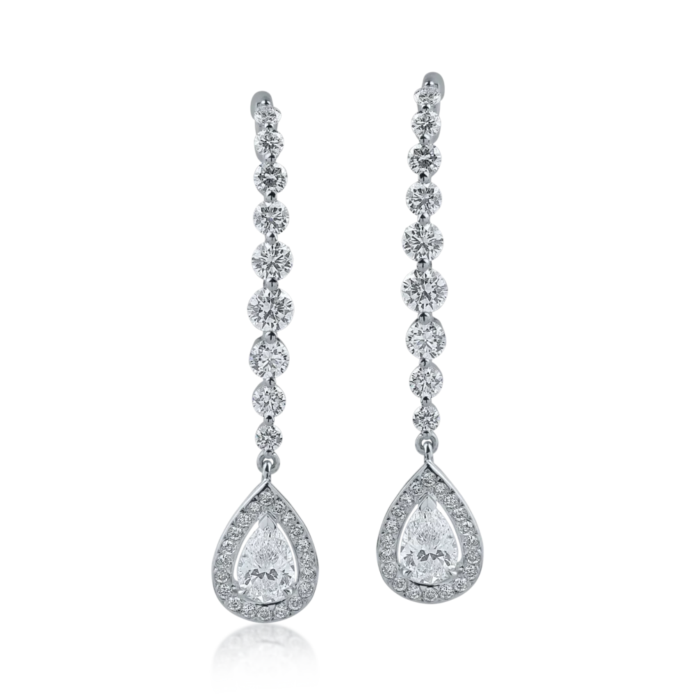 Cercei din aur alb cu diamante pear si rotunde de 1.82ct - imagine 2