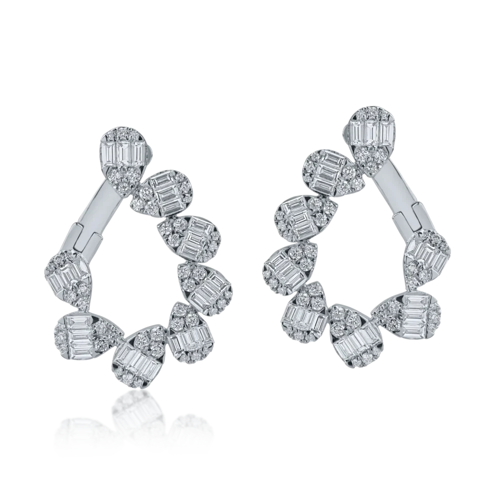 Cercei din aur alb cu diamante baguette si rotunde de 1.94ct - imagine 2