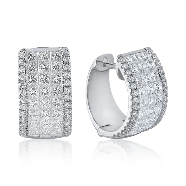 Cercei din aur alb cu diamante princess si round de 2.4ct