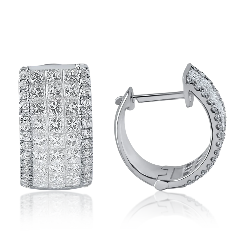 Cercei din aur alb cu diamante princess si round de 2.4ct - imagine 3