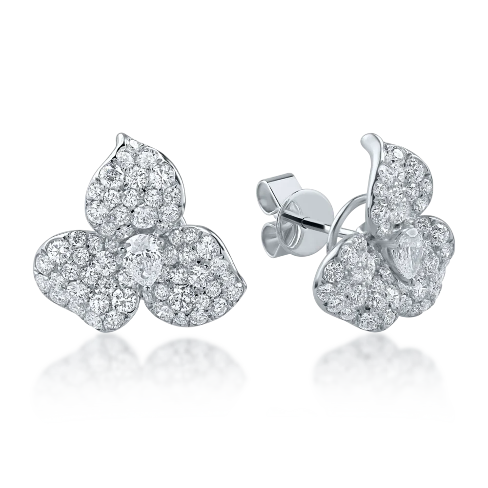 Cercei din aur alb cu diamante pear si round de 2.66ct