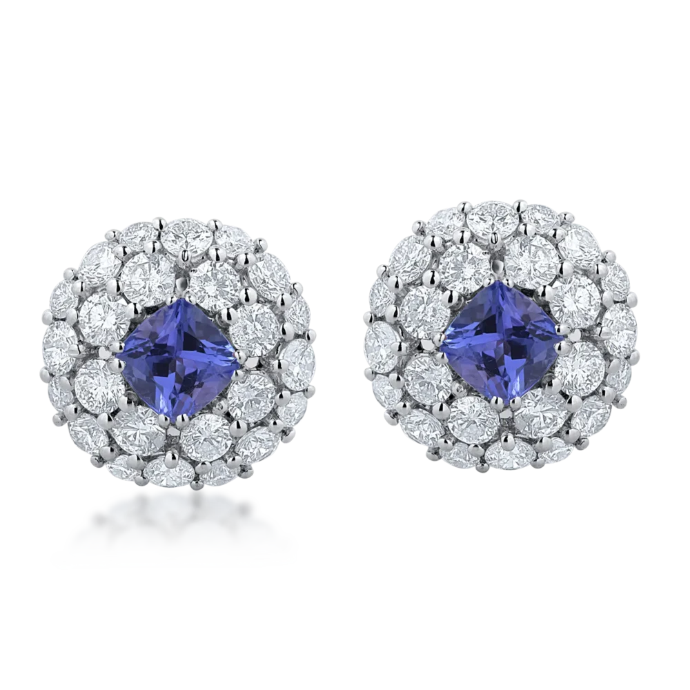 Cercei din aur alb cu diamante de 2.82ct si tanzanite cushion brilliant de 1.46ct - imagine 2