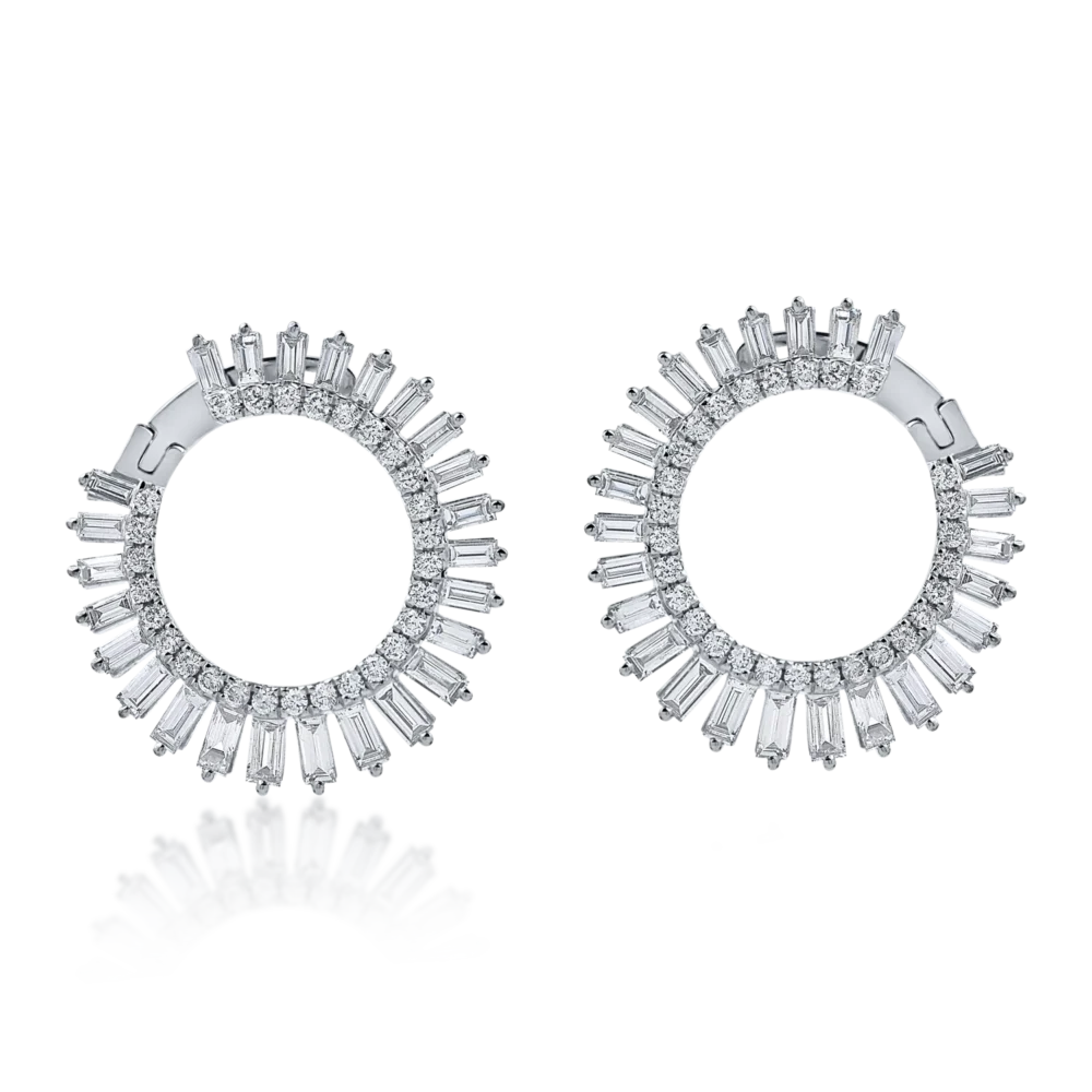 Cercei din aur alb cu diamante baguette si round de 3.3ct - imagine 2