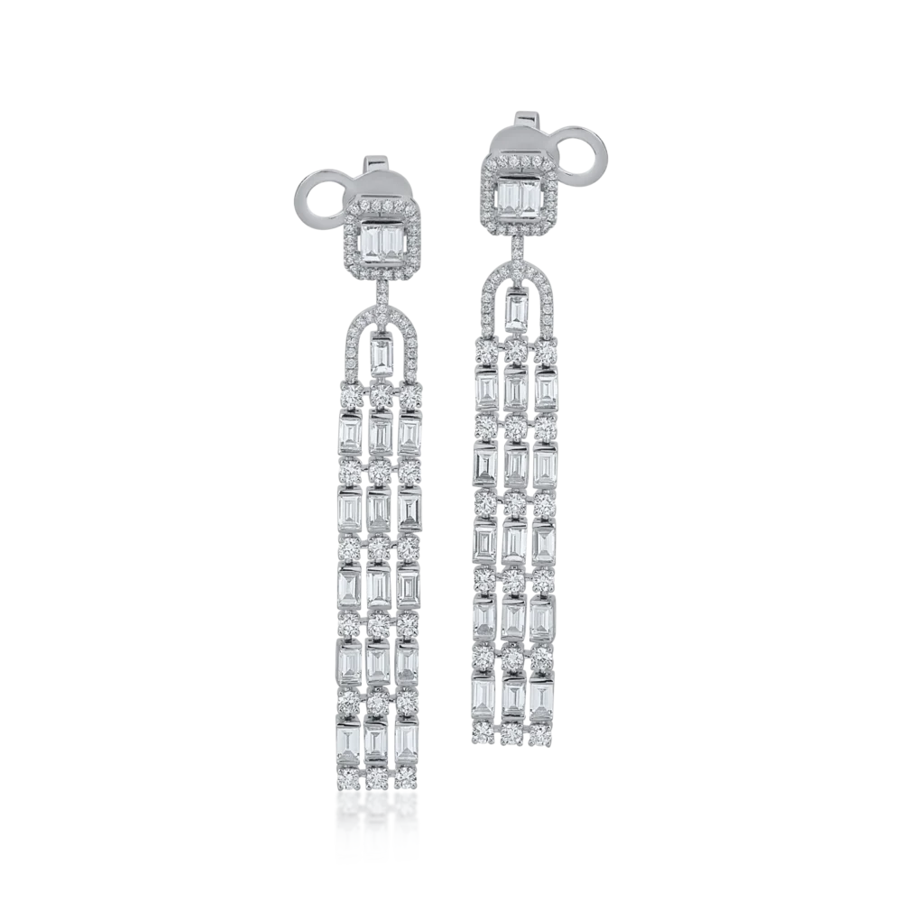 Cercei din aur alb cu diamante baguette si round de 5.53ct - imagine 2