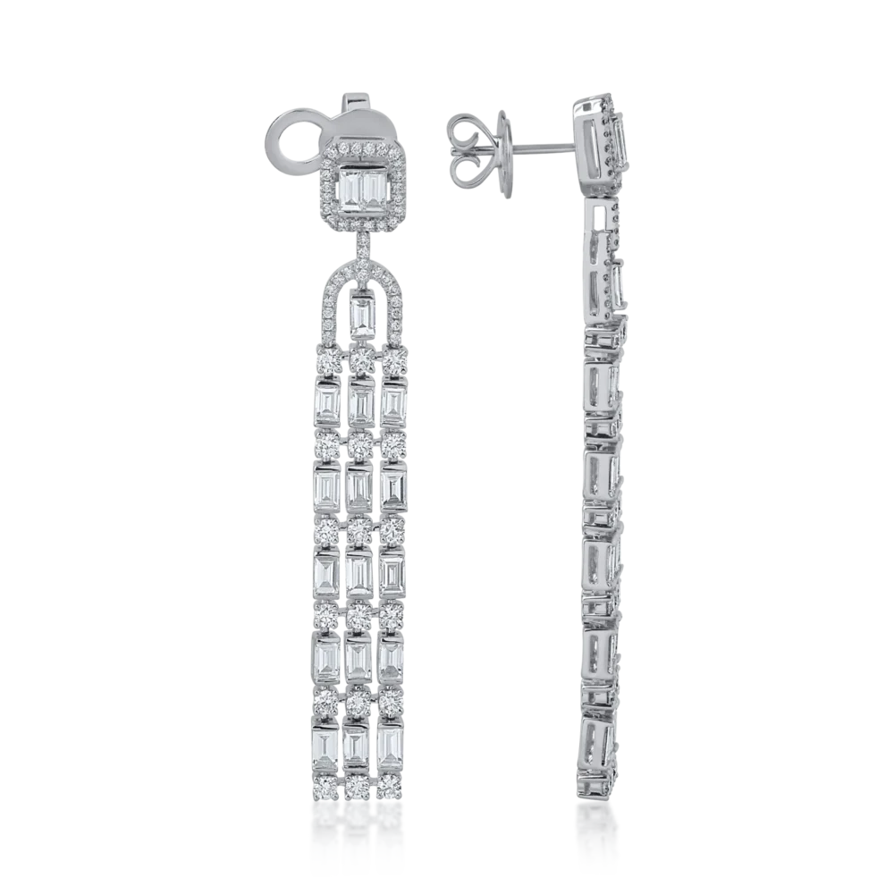 Cercei din aur alb cu diamante baguette si round de 5.53ct - imagine 3