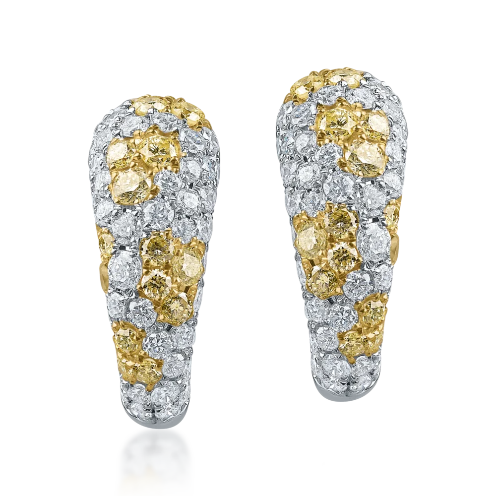 Cercei din aur alb cu diamante galbene baguette si incolore rotunde de 1.55ct - imagine 2