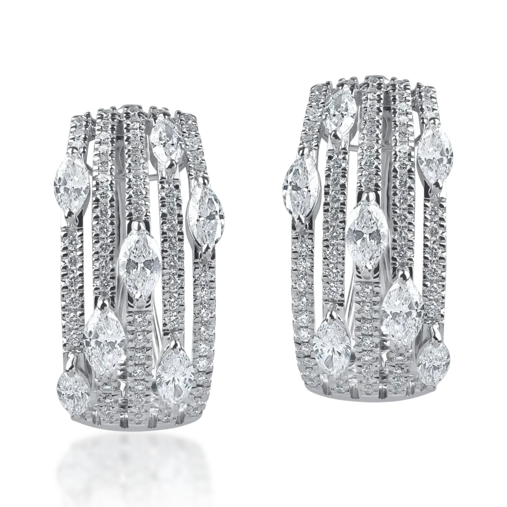 Cercei din aur alb cu diamante marquise si rotunde microsetting de 1.2ct - imagine 2