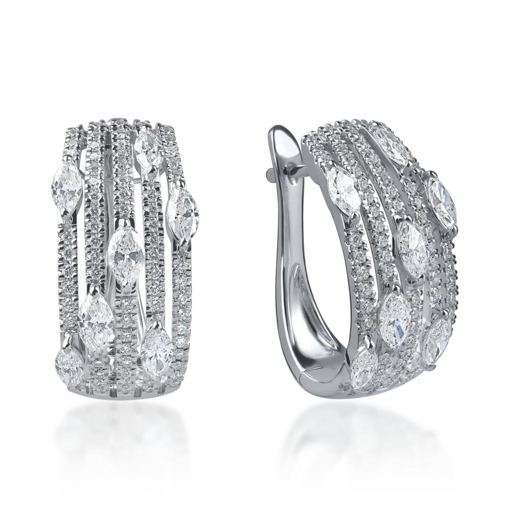Cercei din aur alb cu diamante marquise si rotunde microsetting de 1.2ct