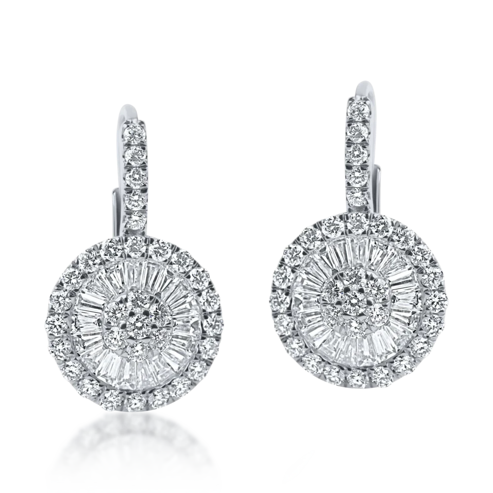 Cercei din aur alb cu diamante baguette si rotunde microsetting de 1.2ct - imagine 2