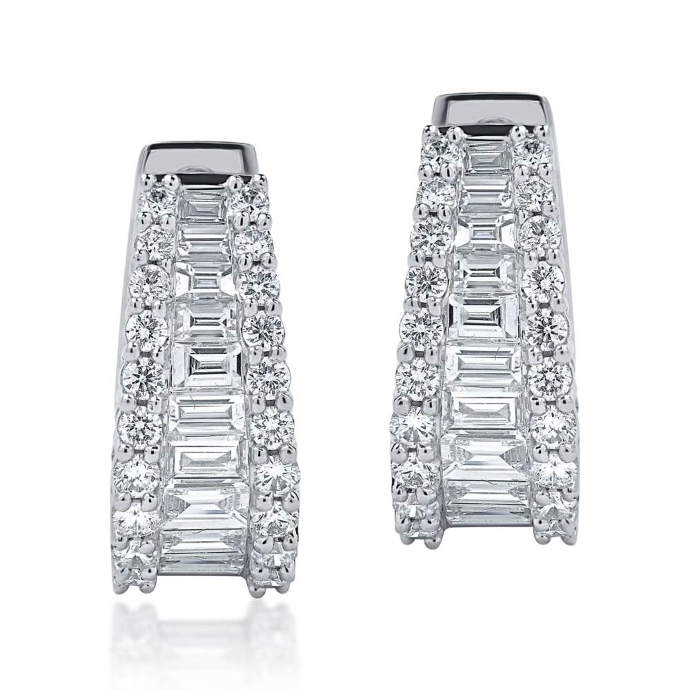 Cercei din aur alb cu diamante baguette si rotunde microsetting de 1.7ct - imagine 2