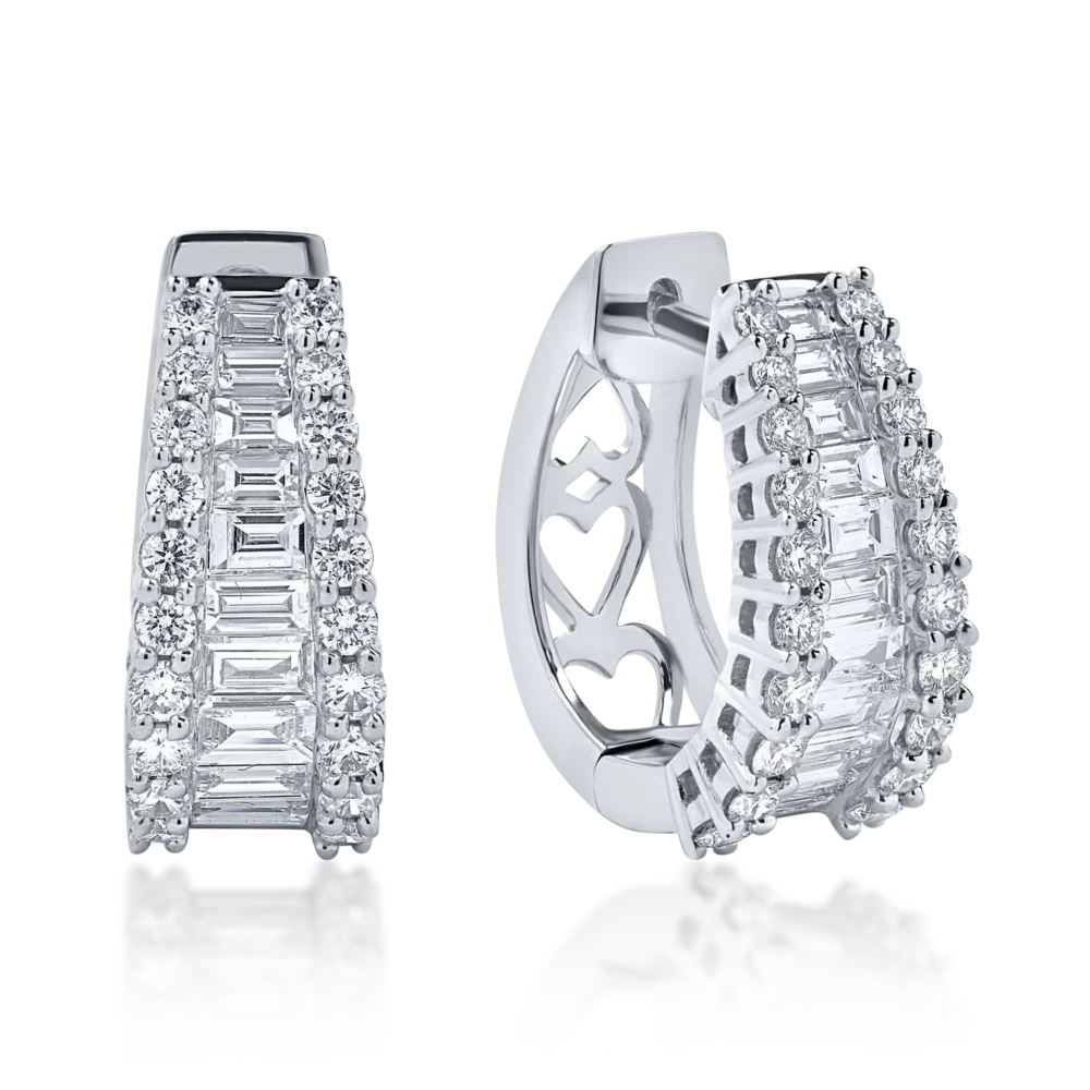 Cercei din aur alb cu diamante baguette si rotunde microsetting de 1.7ct