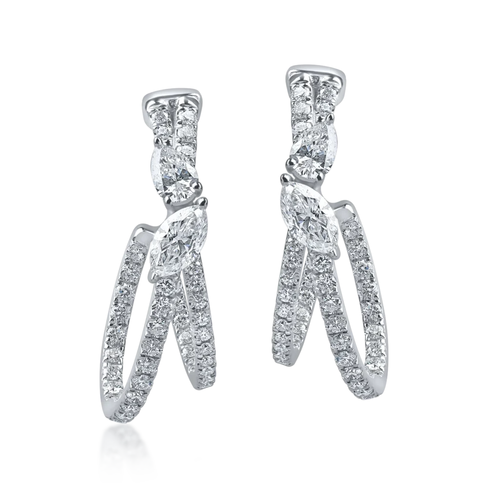 Cercei din aur alb cu diamante marquise, pear si rotunde microsetting de 1.8ct - imagine 2