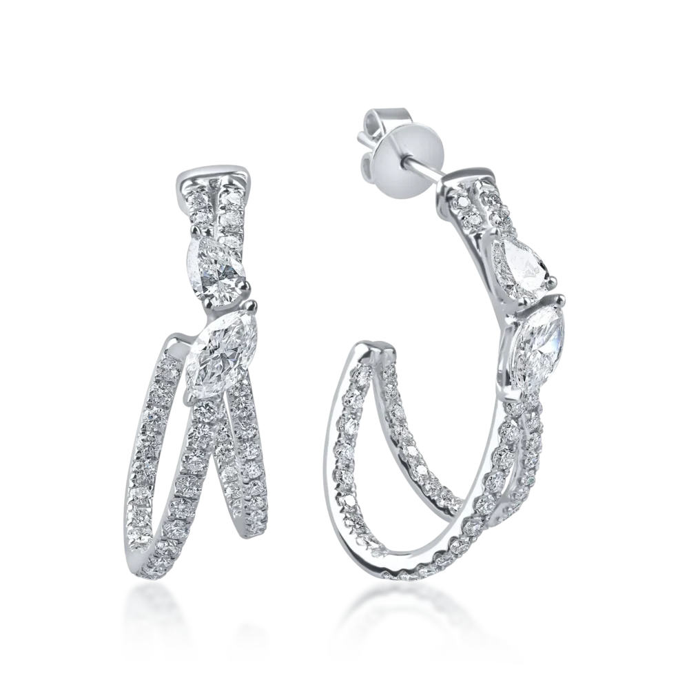 Cercei din aur alb cu diamante marquise, pear si rotunde microsetting de 1.8ct