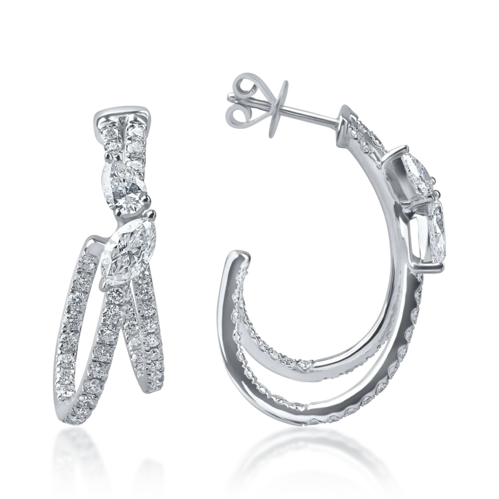 Cercei din aur alb cu diamante marquise, pear si rotunde microsetting de 1.8ct - imagine 3
